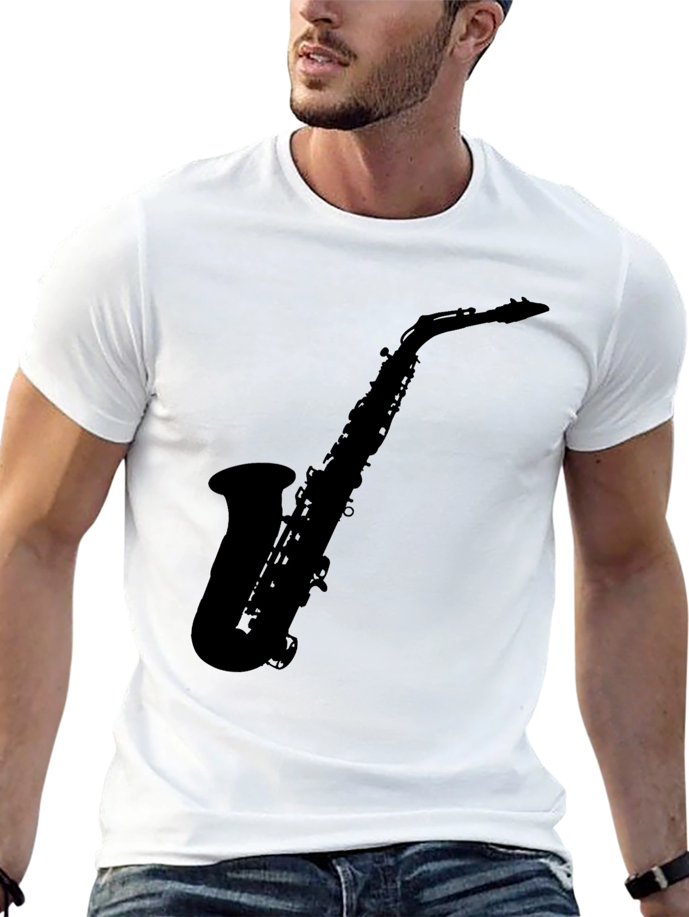 Saxophone Silhouette Graphic Black T-Shirt