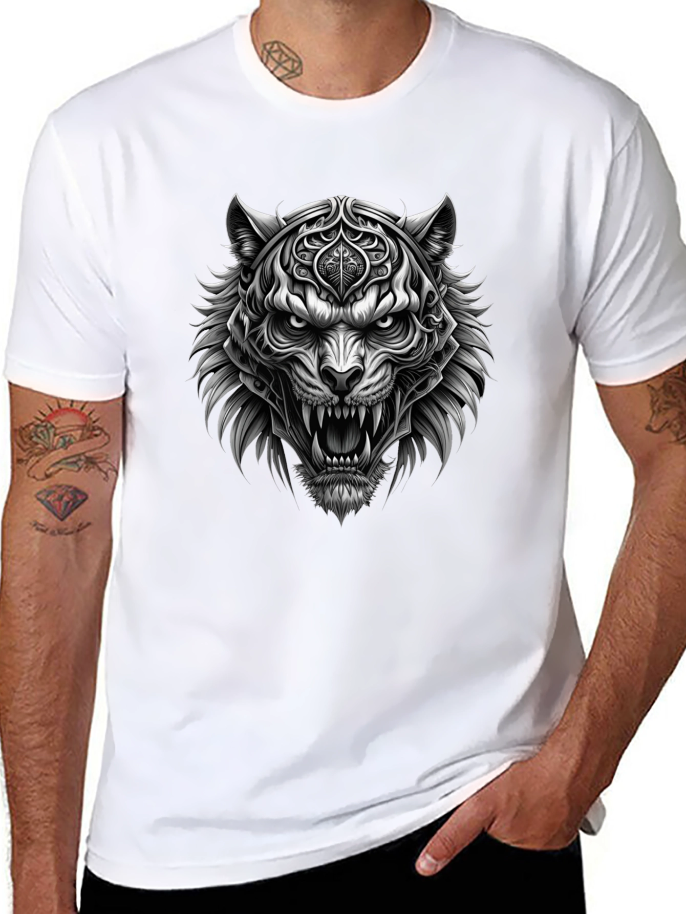 Mens Black Graphic Tee - Fierce Tiger Design