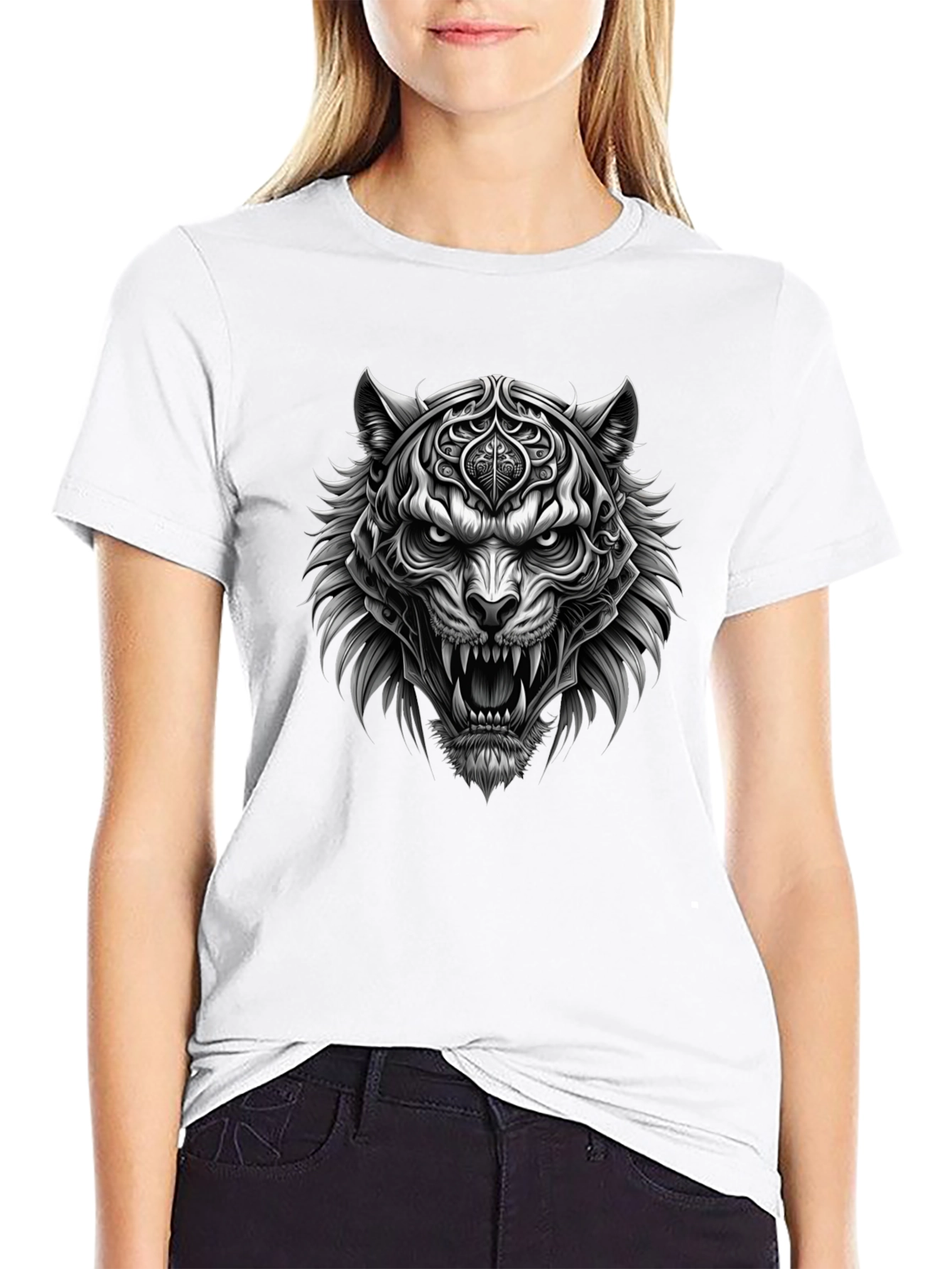 Mens Black Graphic Tee - Fierce Tiger Design