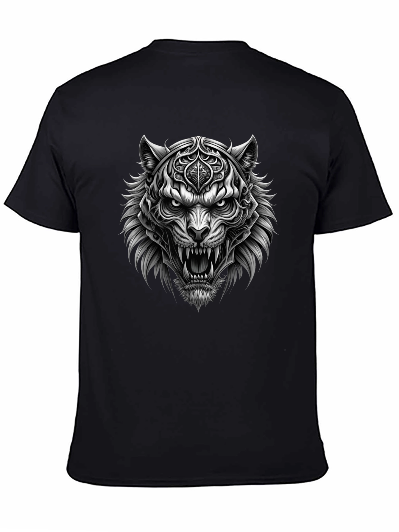 Mens Black Graphic Tee - Fierce Tiger Design