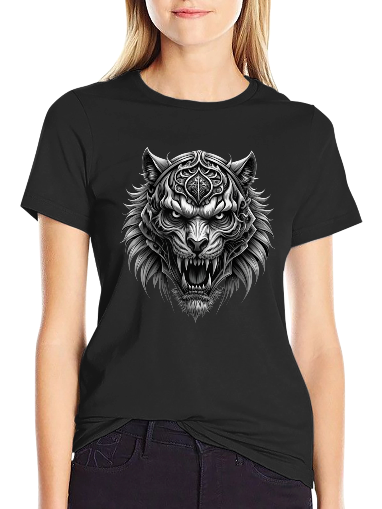 Mens Black Graphic Tee - Fierce Tiger Design