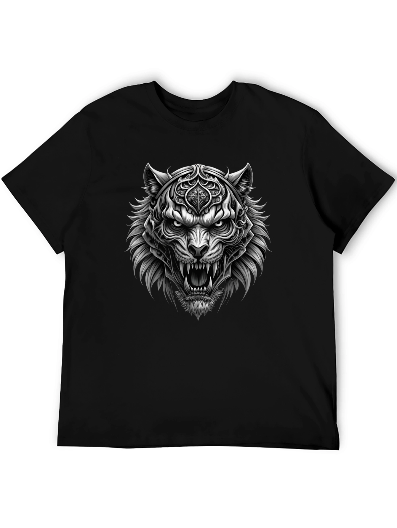Mens Black Graphic Tee - Fierce Tiger Design