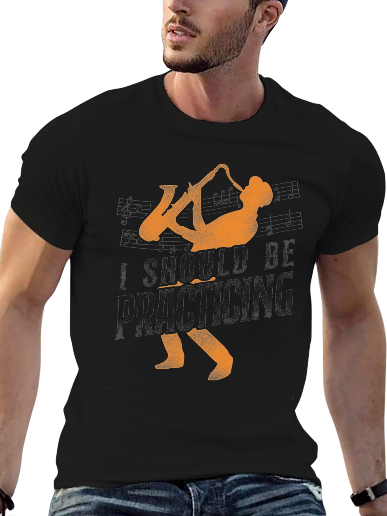 Saxophone Player Graphic T-Shirt - Black