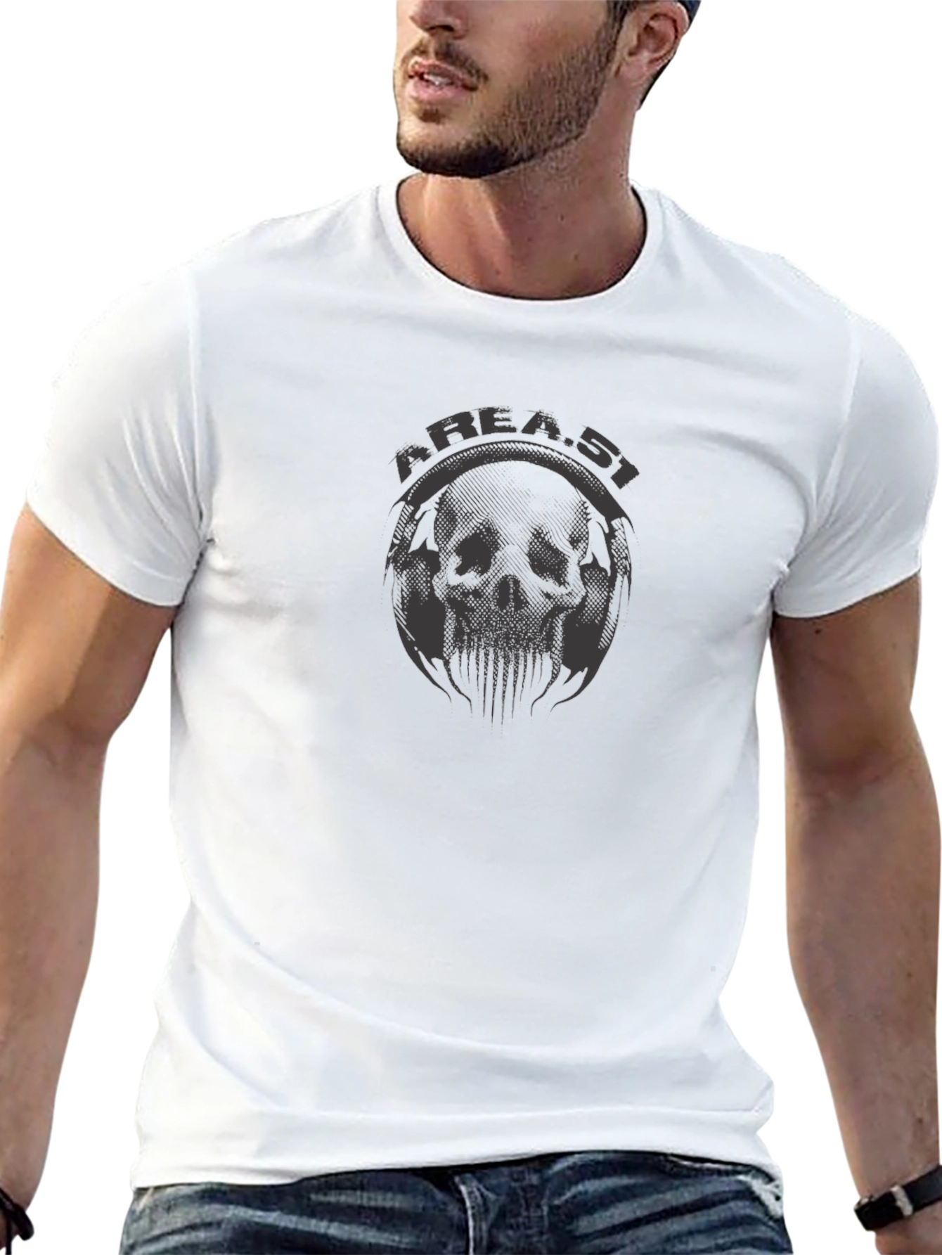 Area 51 Skull Graphic T-Shirt - Mens Black Tee