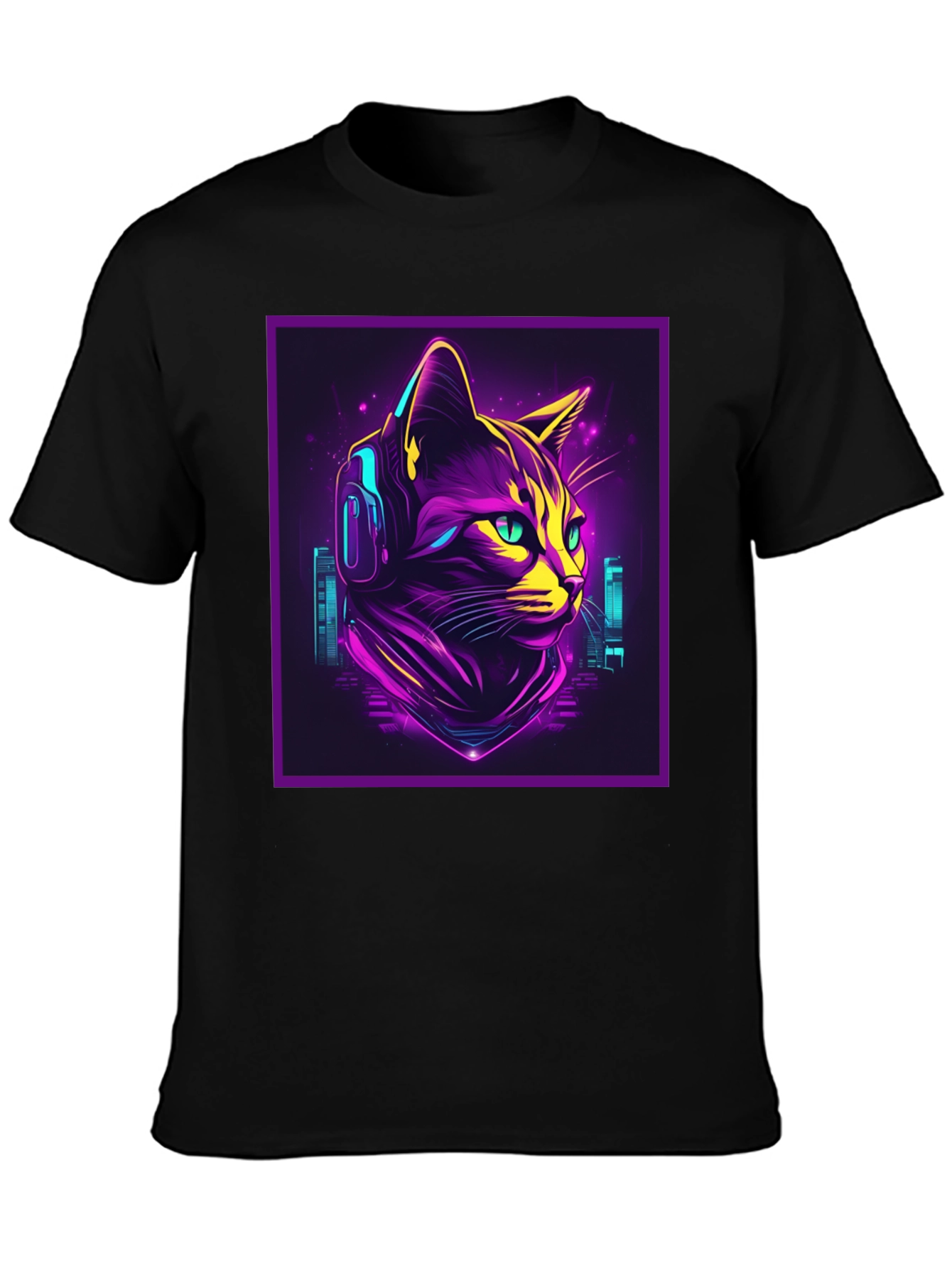 Cyberpunk Cat T-Shirt - Neon DJ Cat