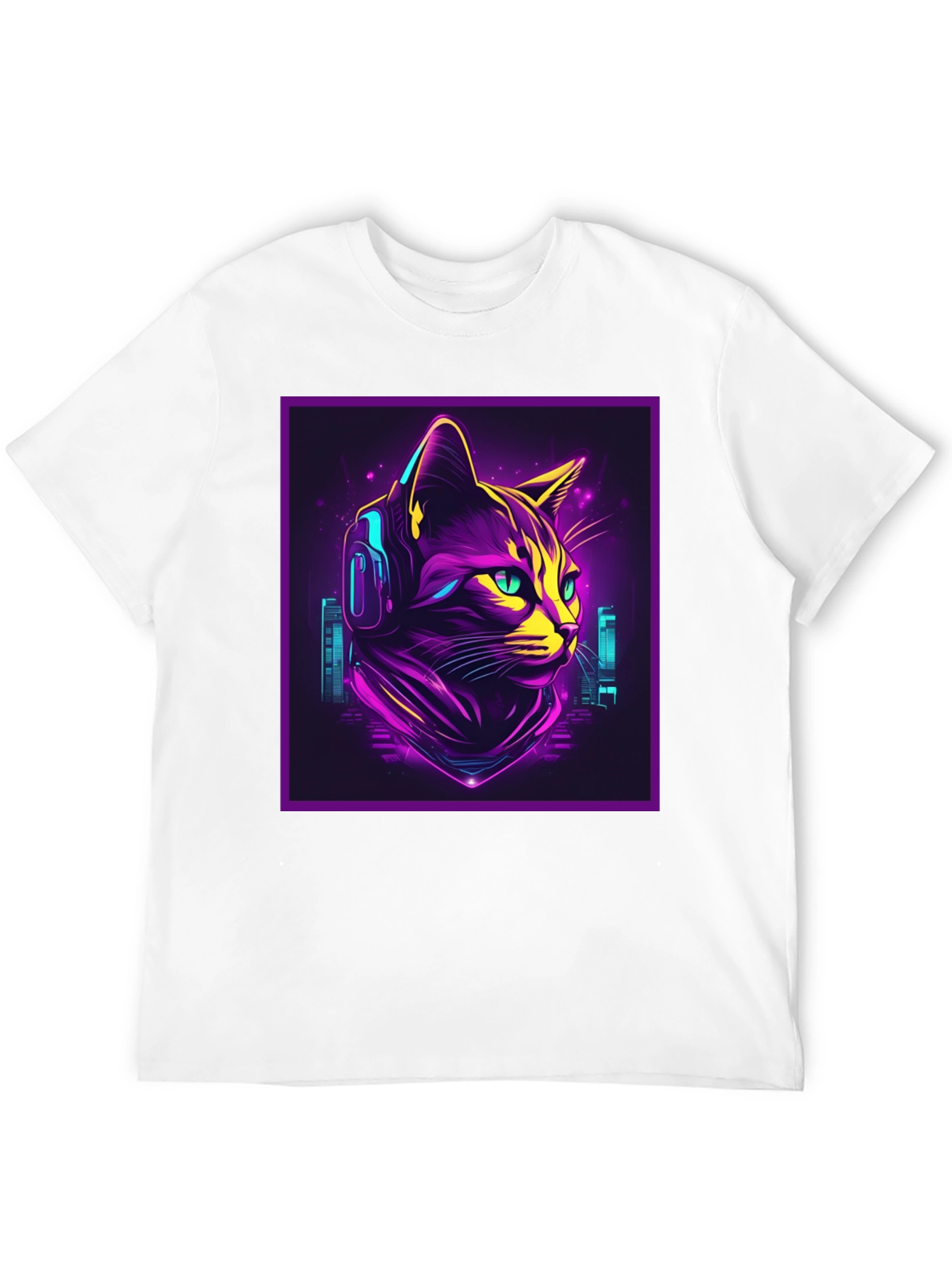 Cyberpunk Cat T-Shirt - Neon DJ Cat