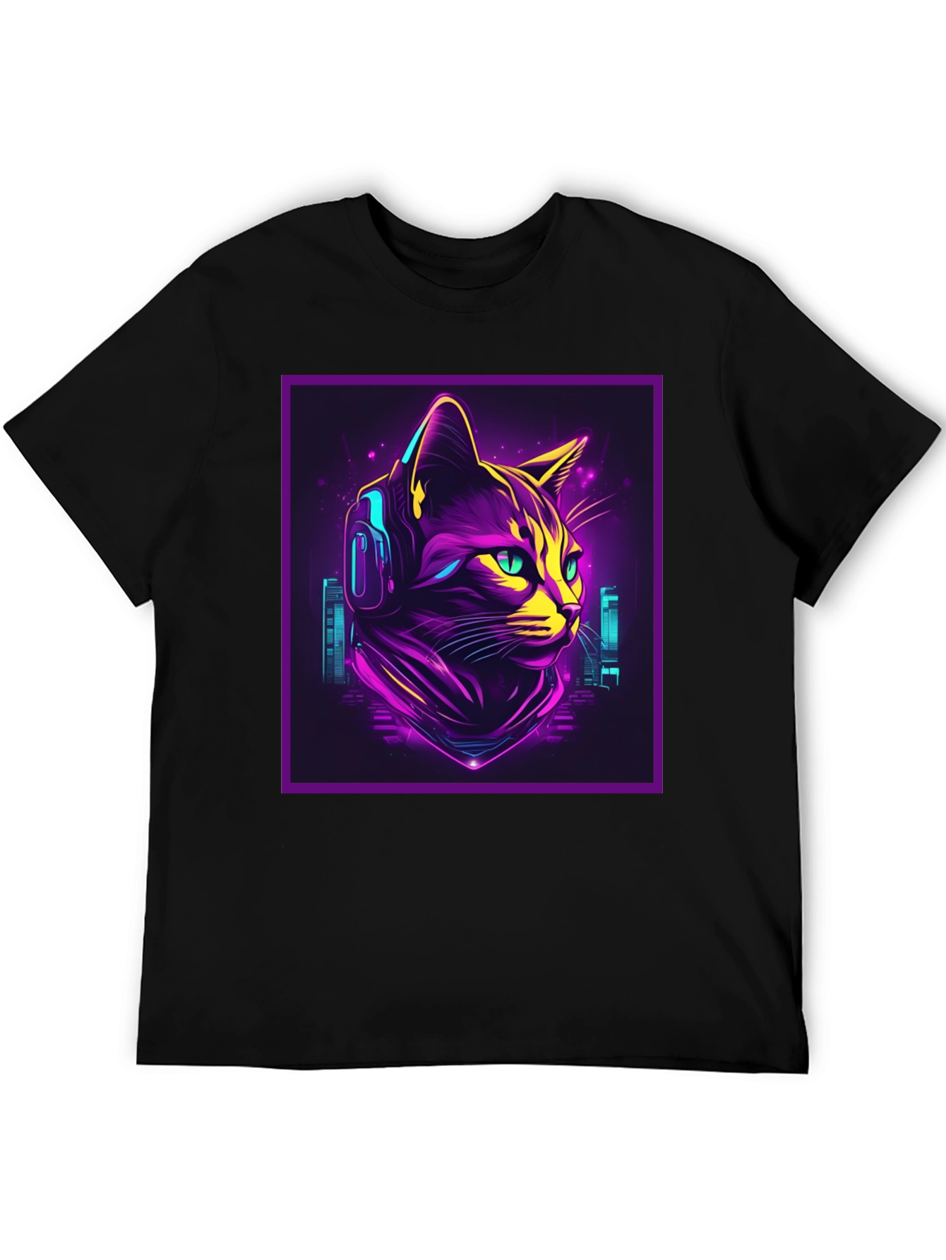 Cyberpunk Cat T-Shirt - Neon DJ Cat