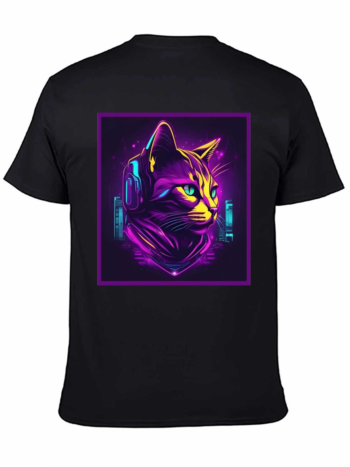 Cyberpunk Cat T-Shirt - Neon DJ Cat