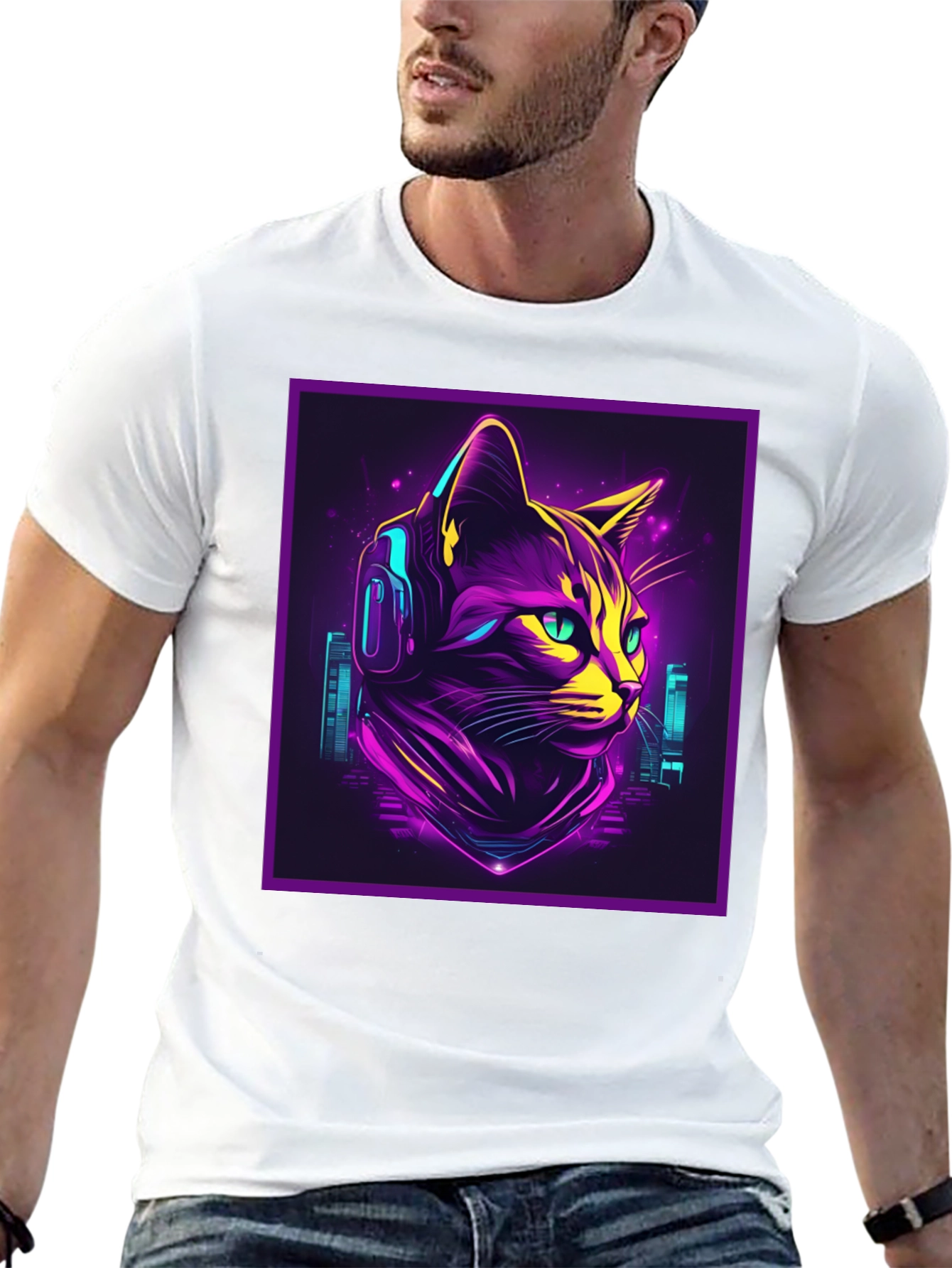 Cyberpunk Cat T-Shirt - Neon DJ Cat