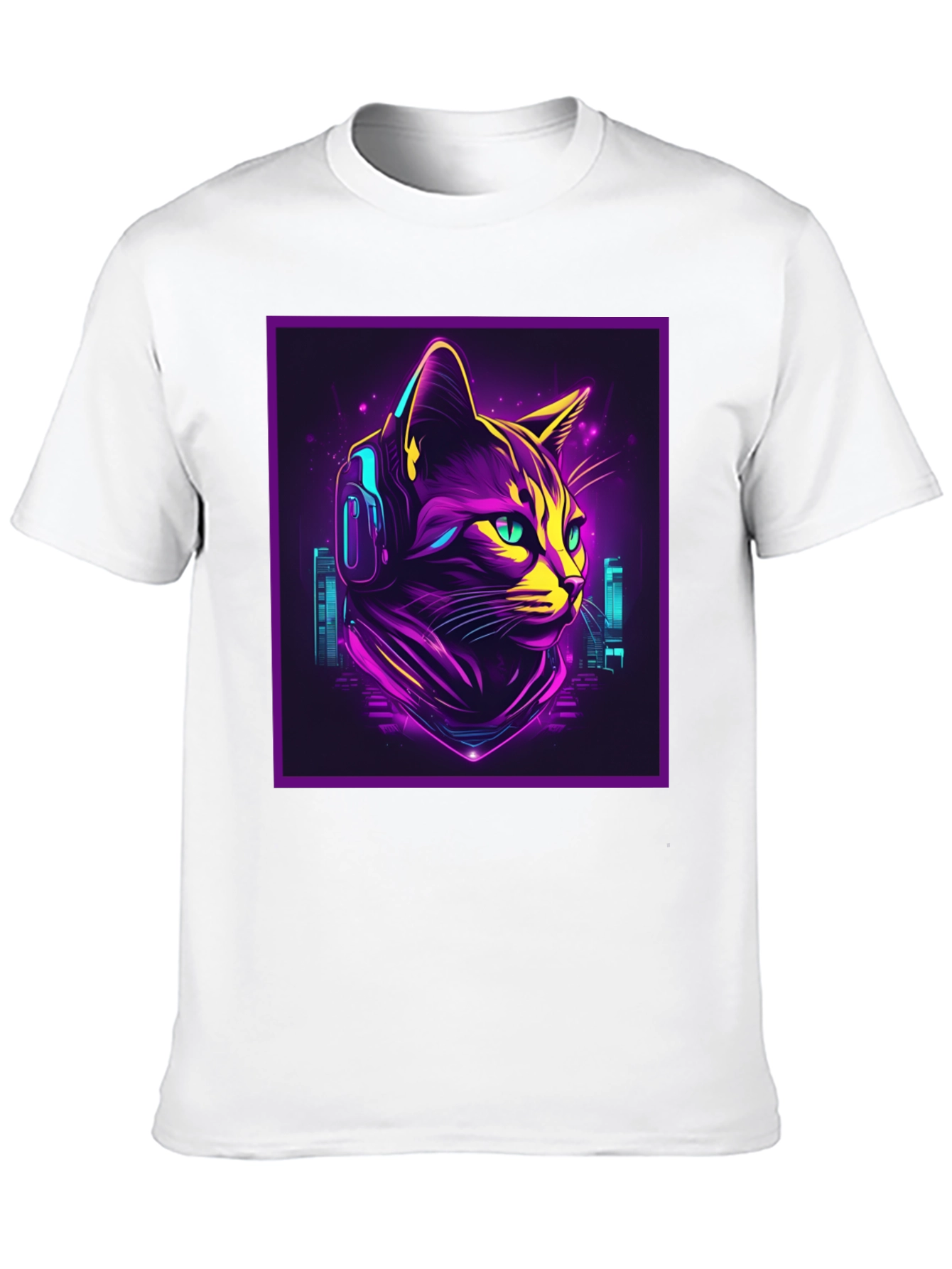 Cyberpunk Cat T-Shirt - Neon DJ Cat