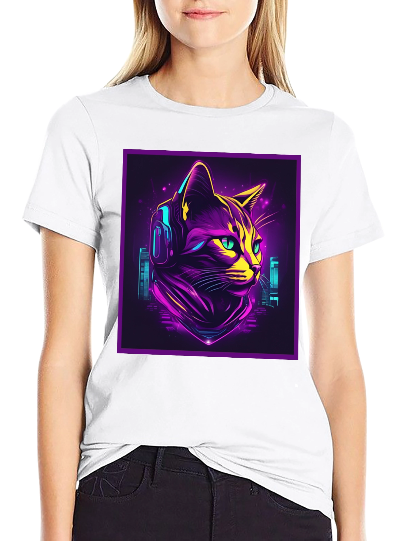 Cyberpunk Cat T-Shirt - Neon DJ Cat