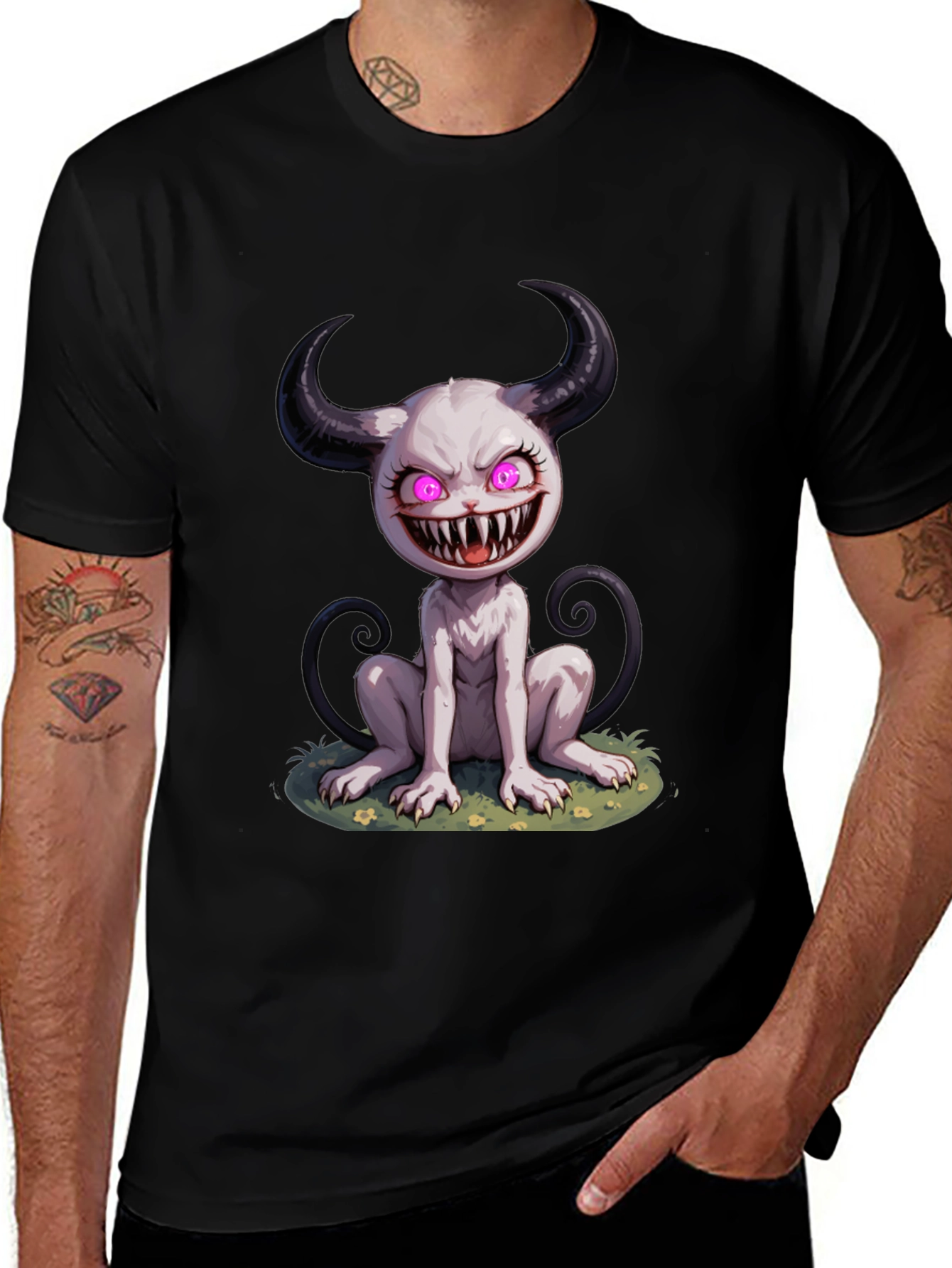 Creepy Cute Monster Graphic Tee - Black