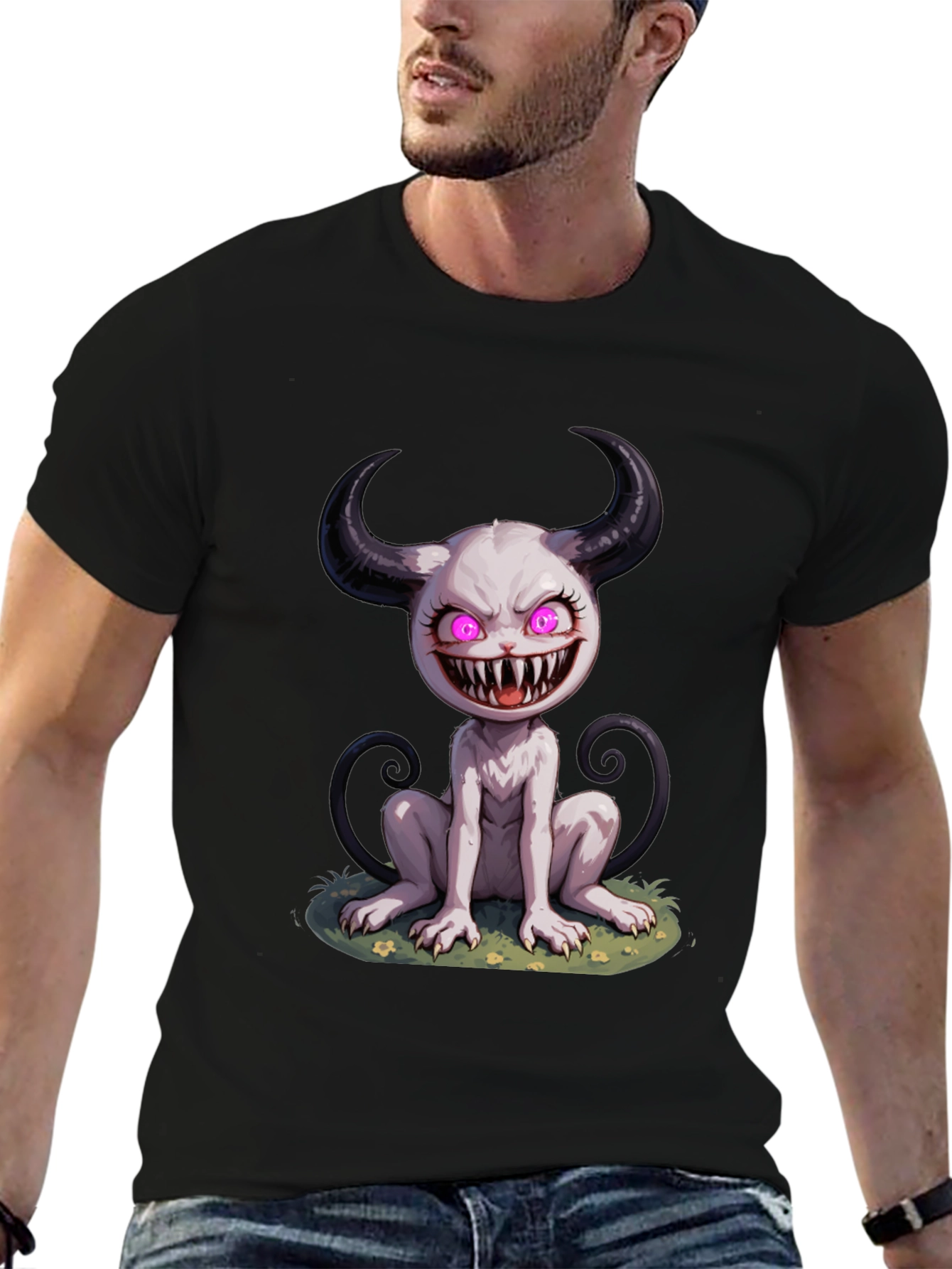 Creepy Cute Monster Graphic Tee - Black