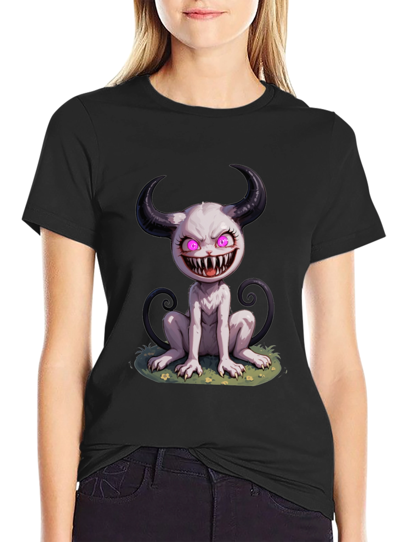 Creepy Cute Monster Graphic Tee - Black