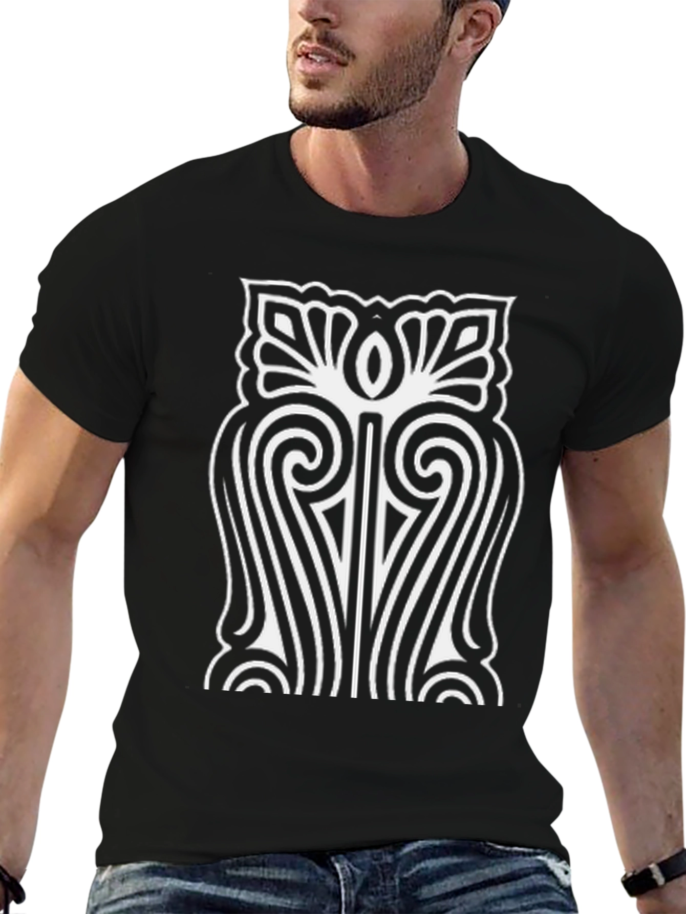 Abstract White Art Print Black T-Shirt