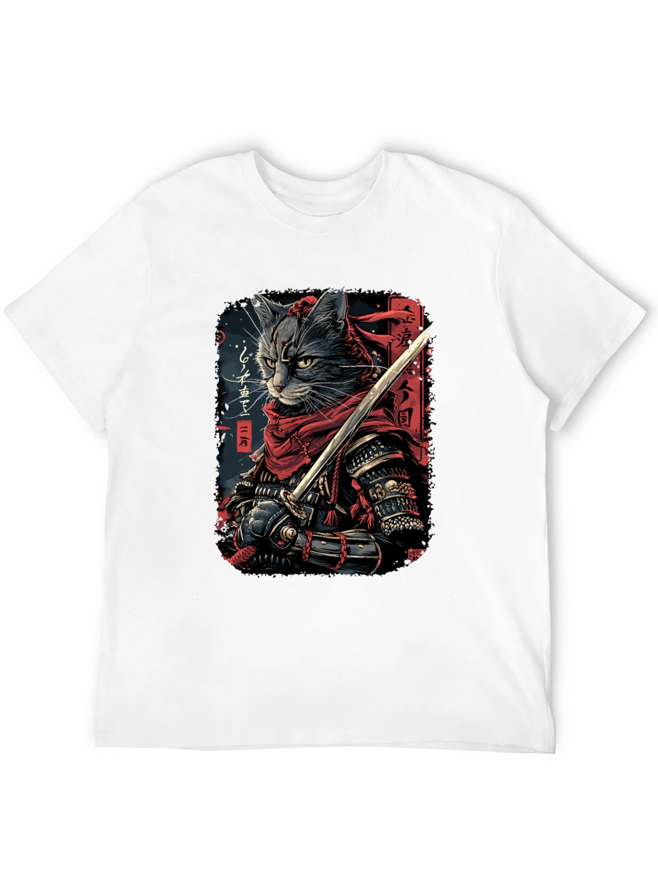 Samurai Cat Graphic Tee - Black