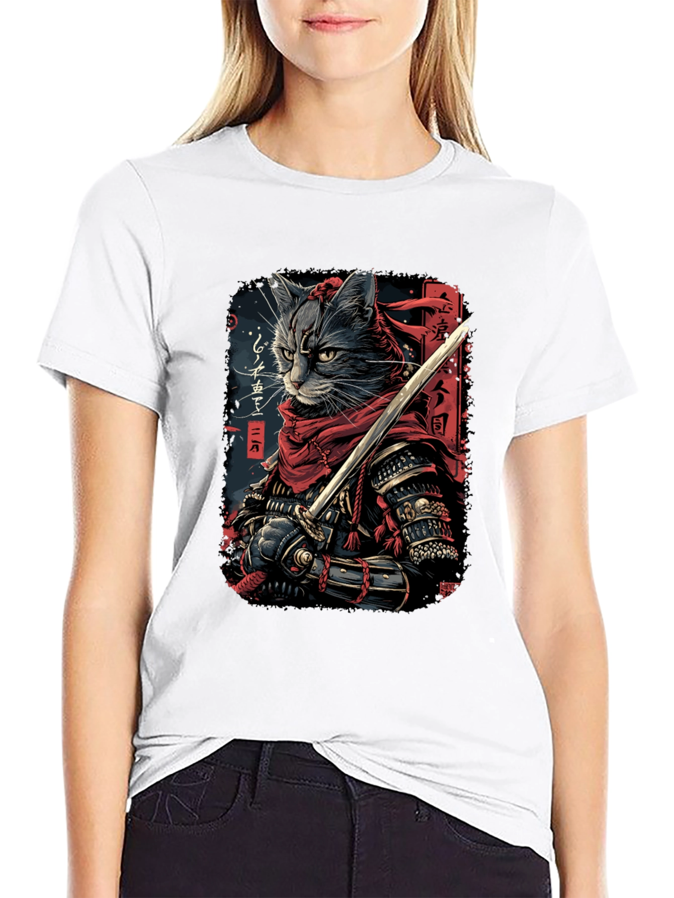 Samurai Cat Graphic Tee - Black