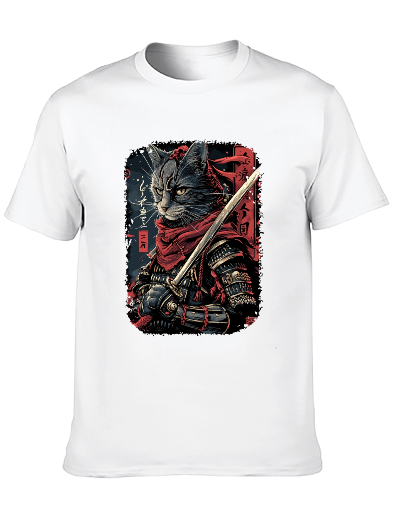Samurai Cat Graphic Tee - Black