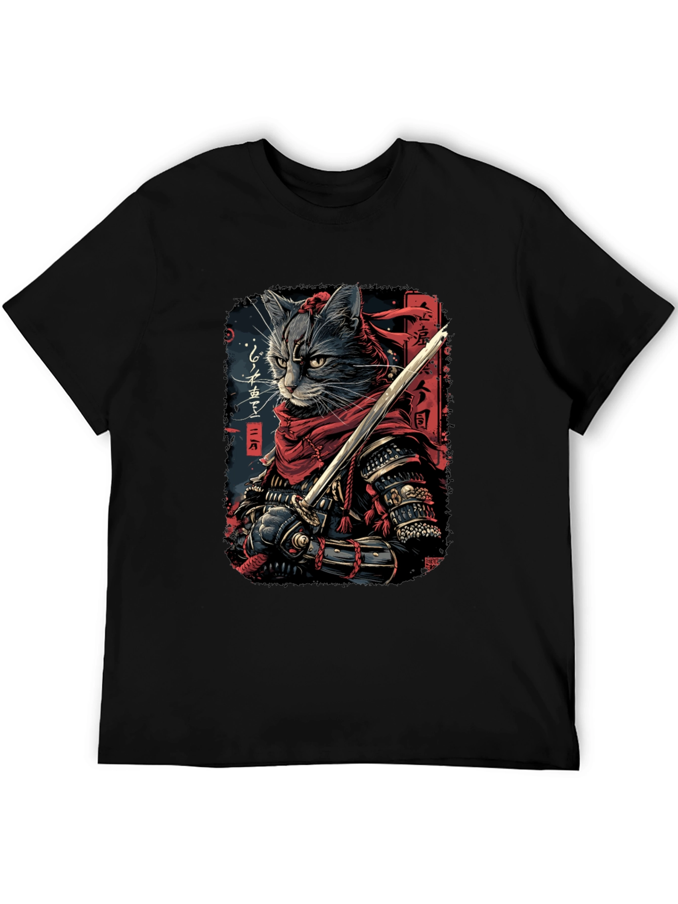 Samurai Cat Graphic Tee - Black