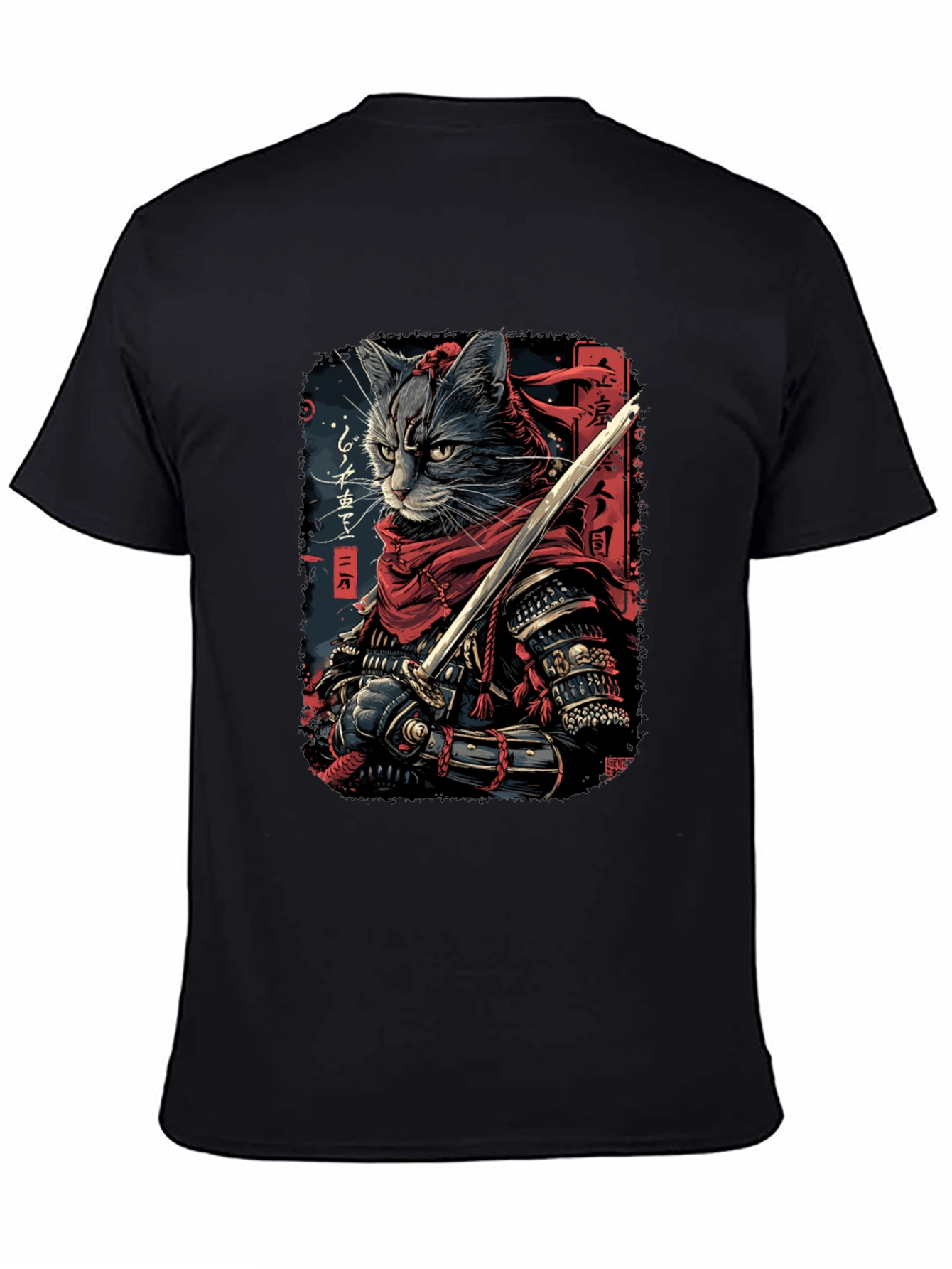 Samurai Cat Graphic Tee - Black