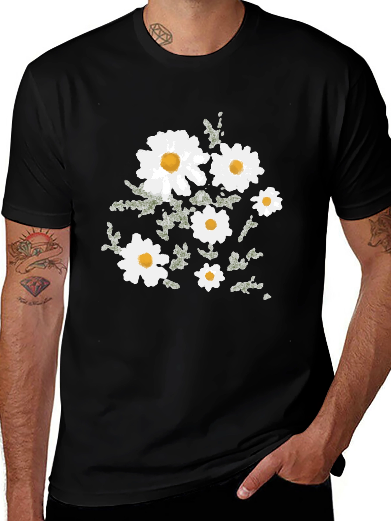 Black Floral Daisy Graphic Tee