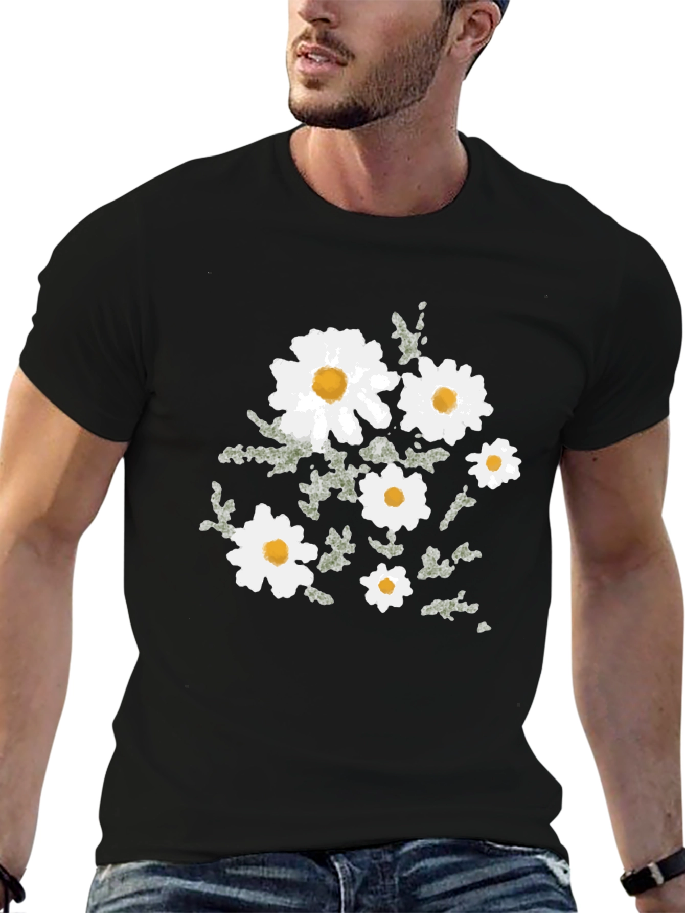 Black Floral Daisy Graphic Tee