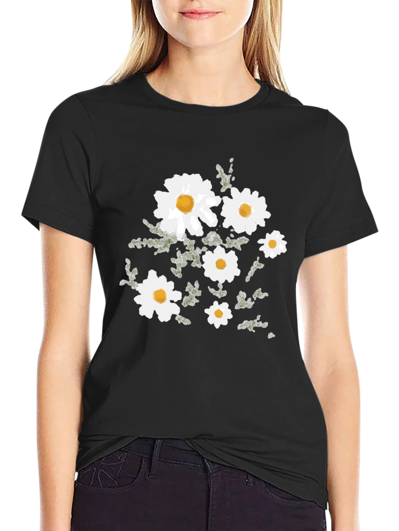 Black Floral Daisy Graphic Tee