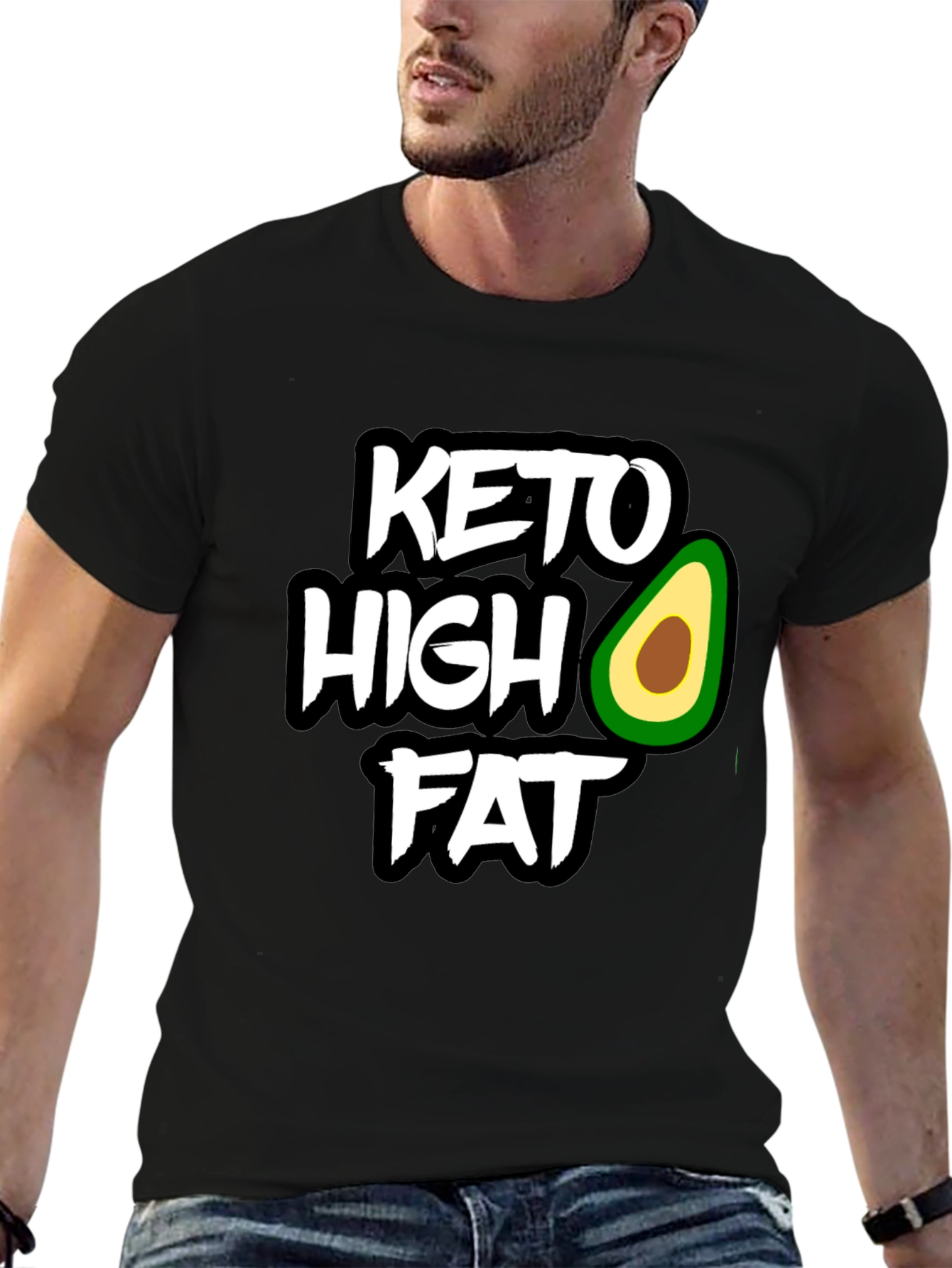 Keto High Fat Avocado Graphic Black T-Shirt
