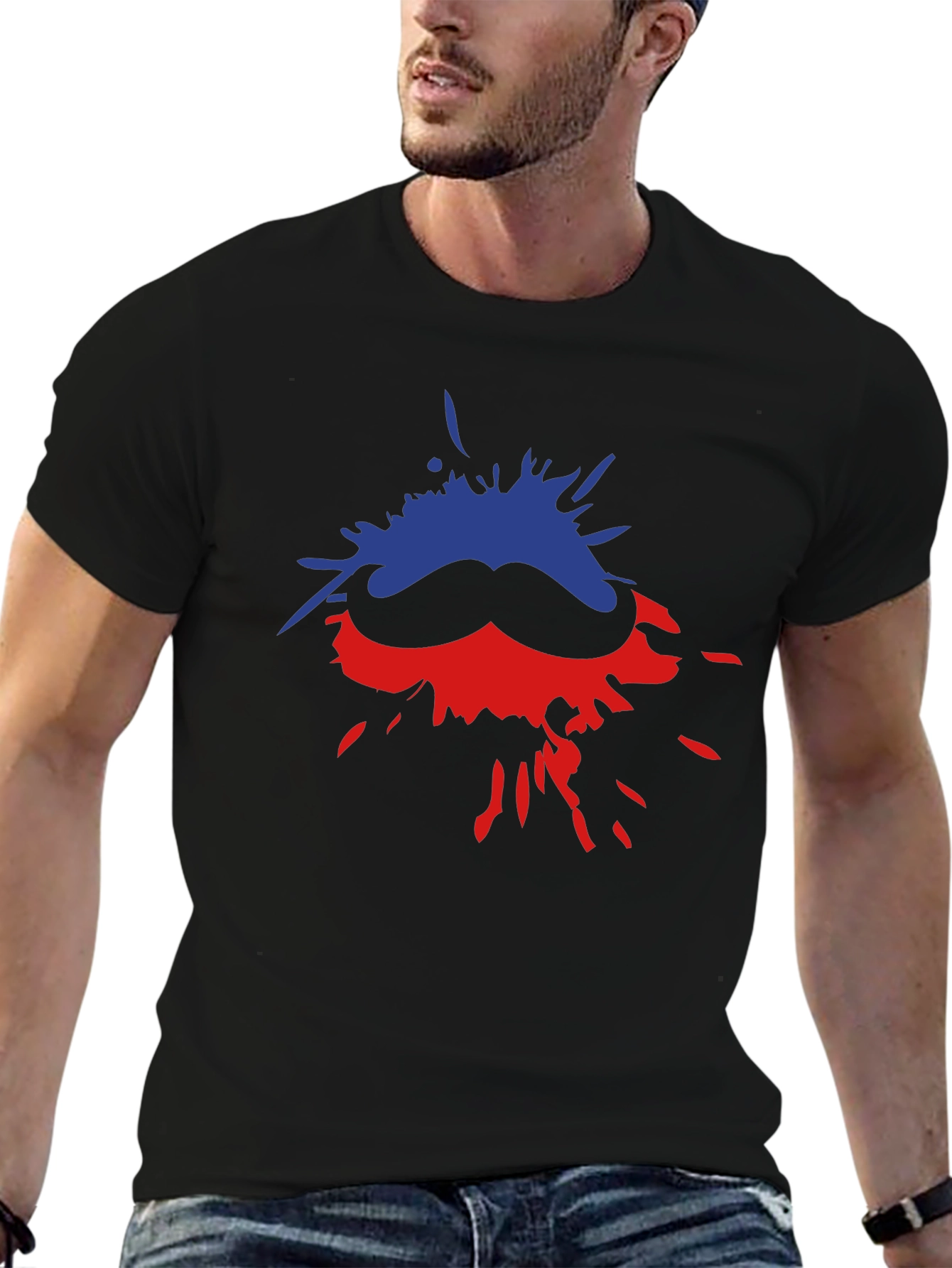 Funky Moustache Splash Black T-shirt