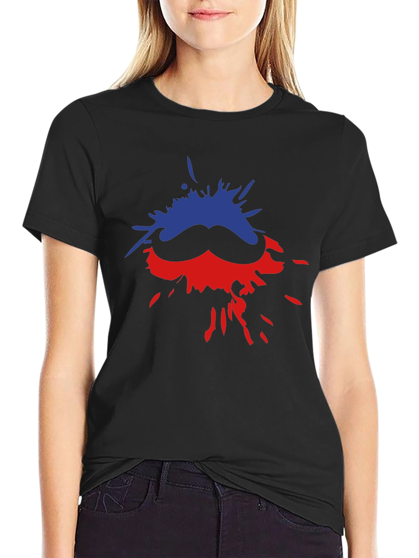 Funky Moustache Splash Black T-shirt