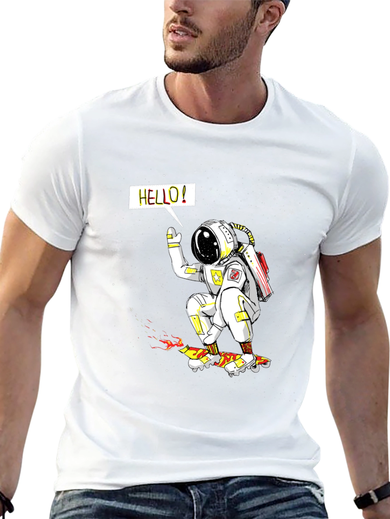 Astronaut Skateboarder Graphic Tee - Outer Space Fun
