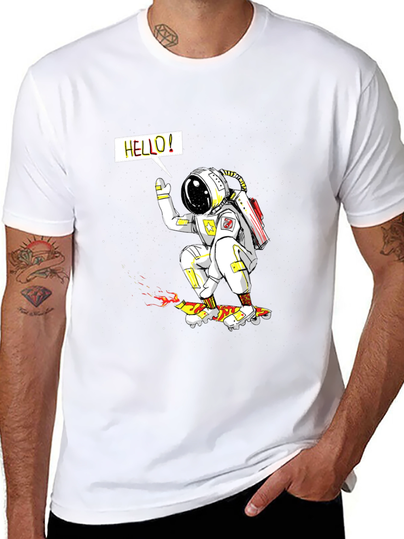 Astronaut Skateboarder Graphic Tee - Outer Space Fun
