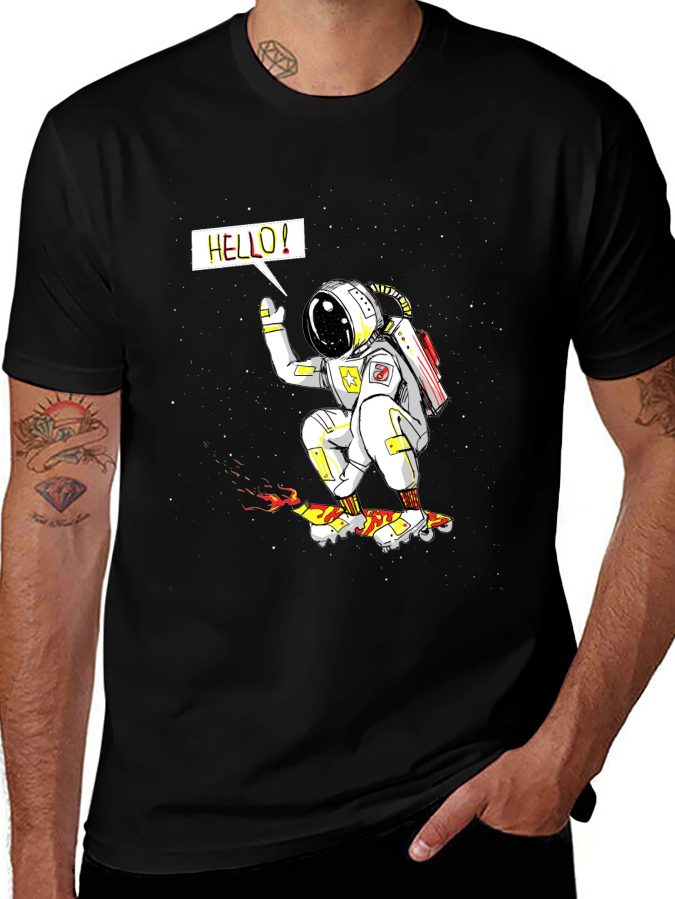 Astronaut Skateboarder Graphic Tee - Outer Space Fun