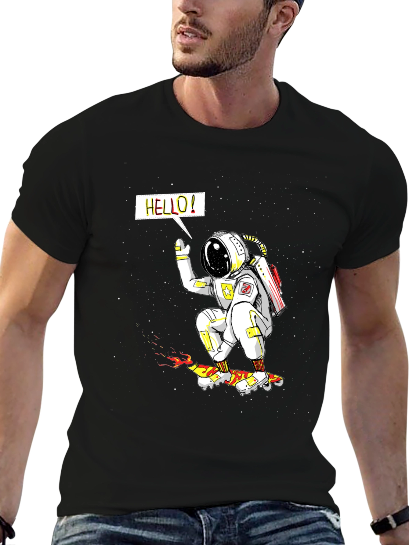 Astronaut Skateboarder Graphic Tee - Outer Space Fun