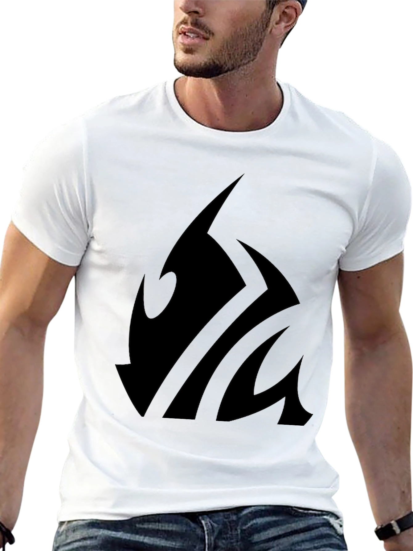 Black T-Shirt with Abstract Graphic Print - Casual Wear