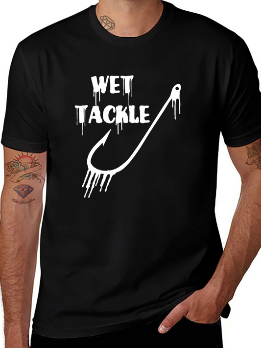 Wet Tackle Black Graphic Tee Fishing Hook Humor Novelty