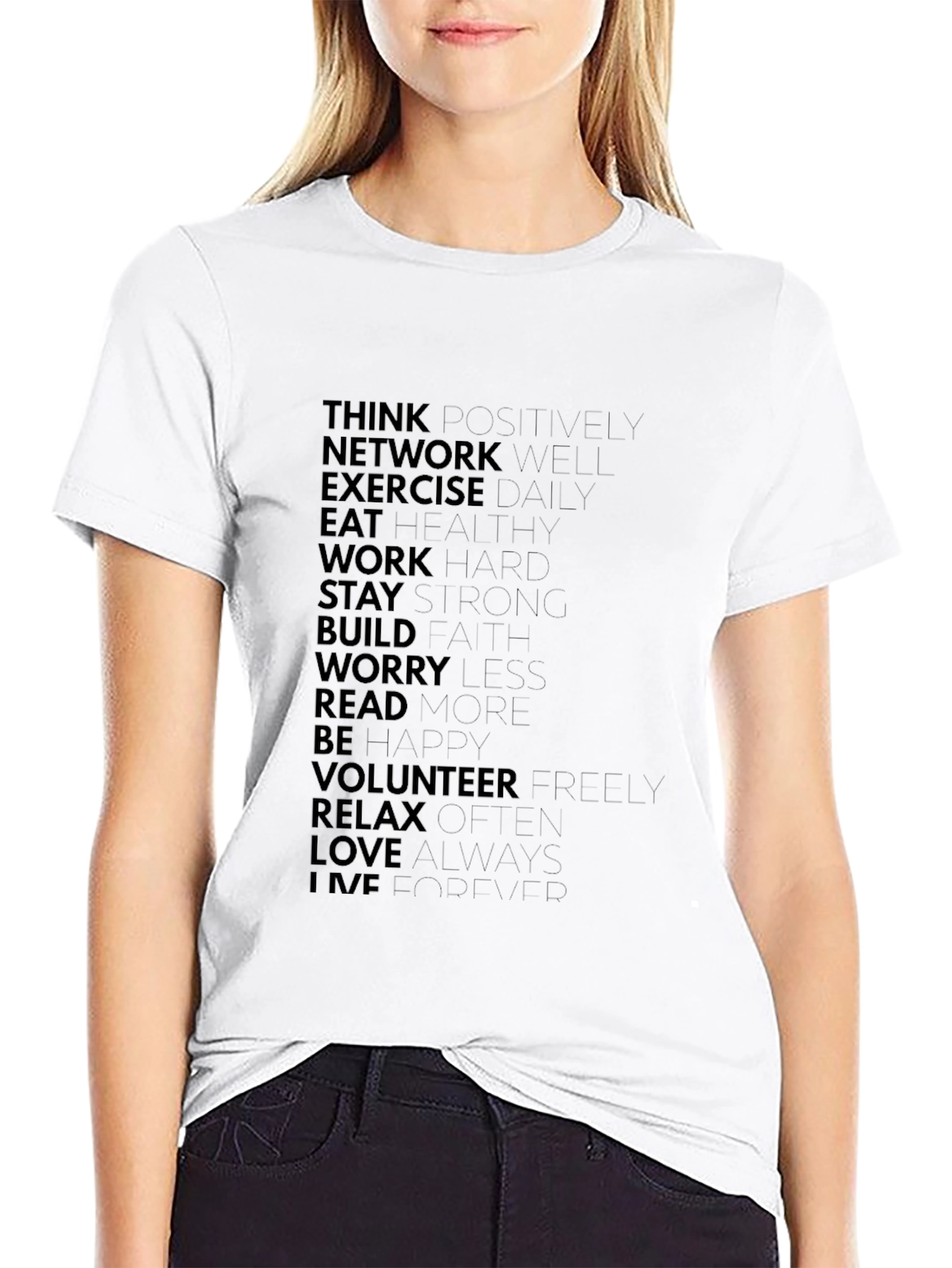 Motivational Black T-Shirt: Think Positive Live Well