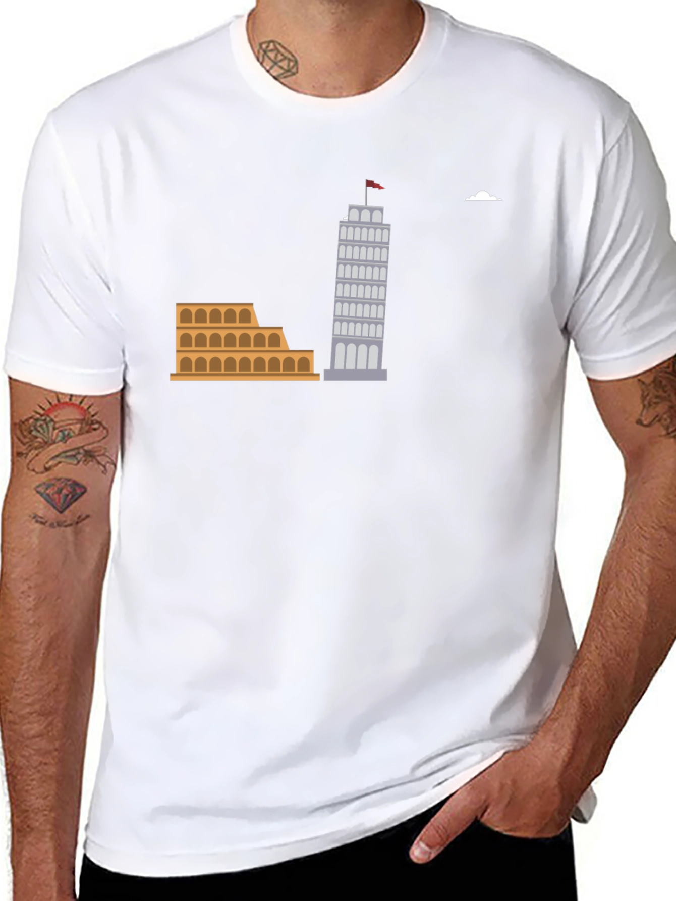 Italian Landmark Graphic Tee - Black Cotton T-Shirt