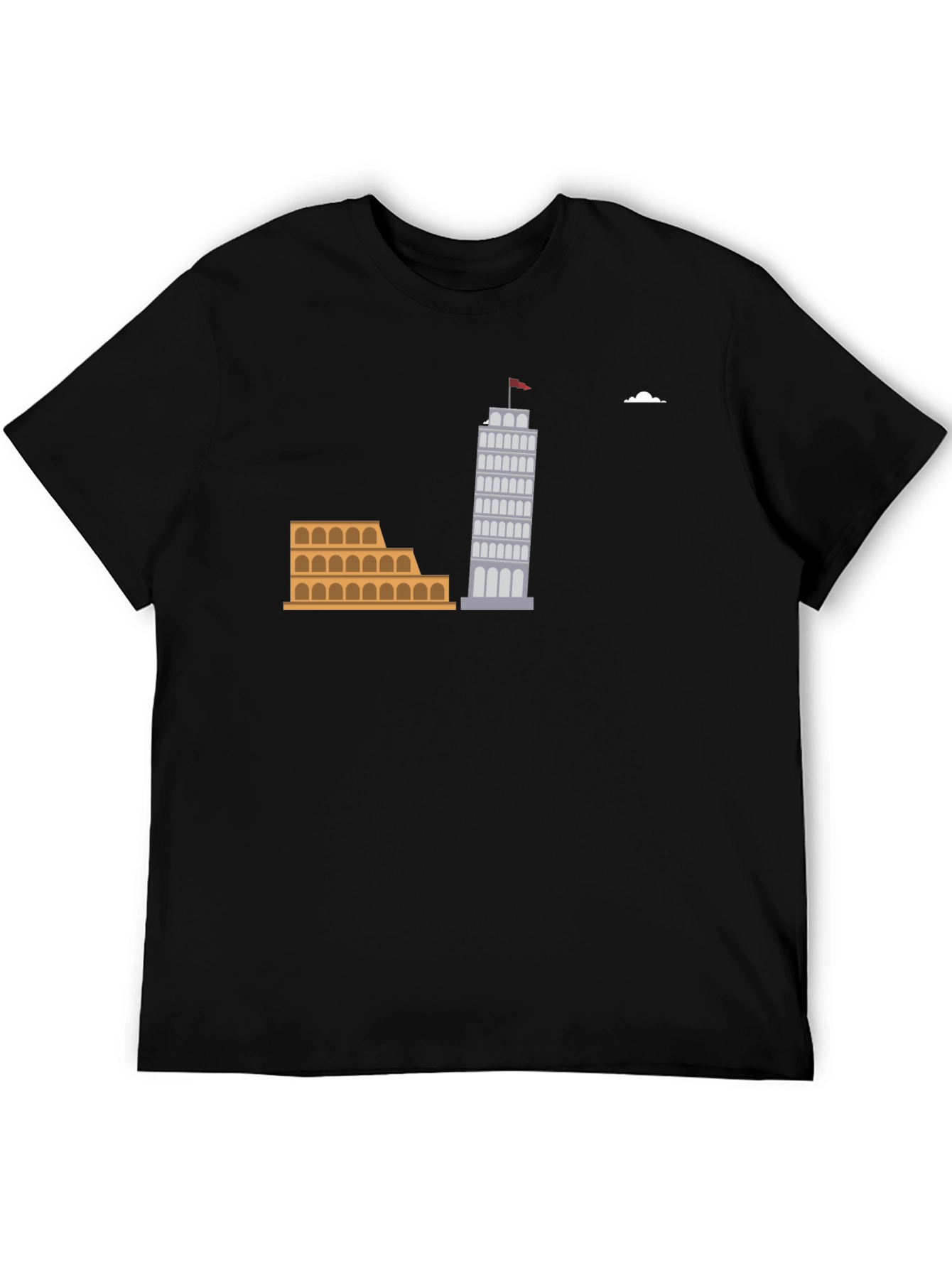 Italian Landmark Graphic Tee - Black Cotton T-Shirt