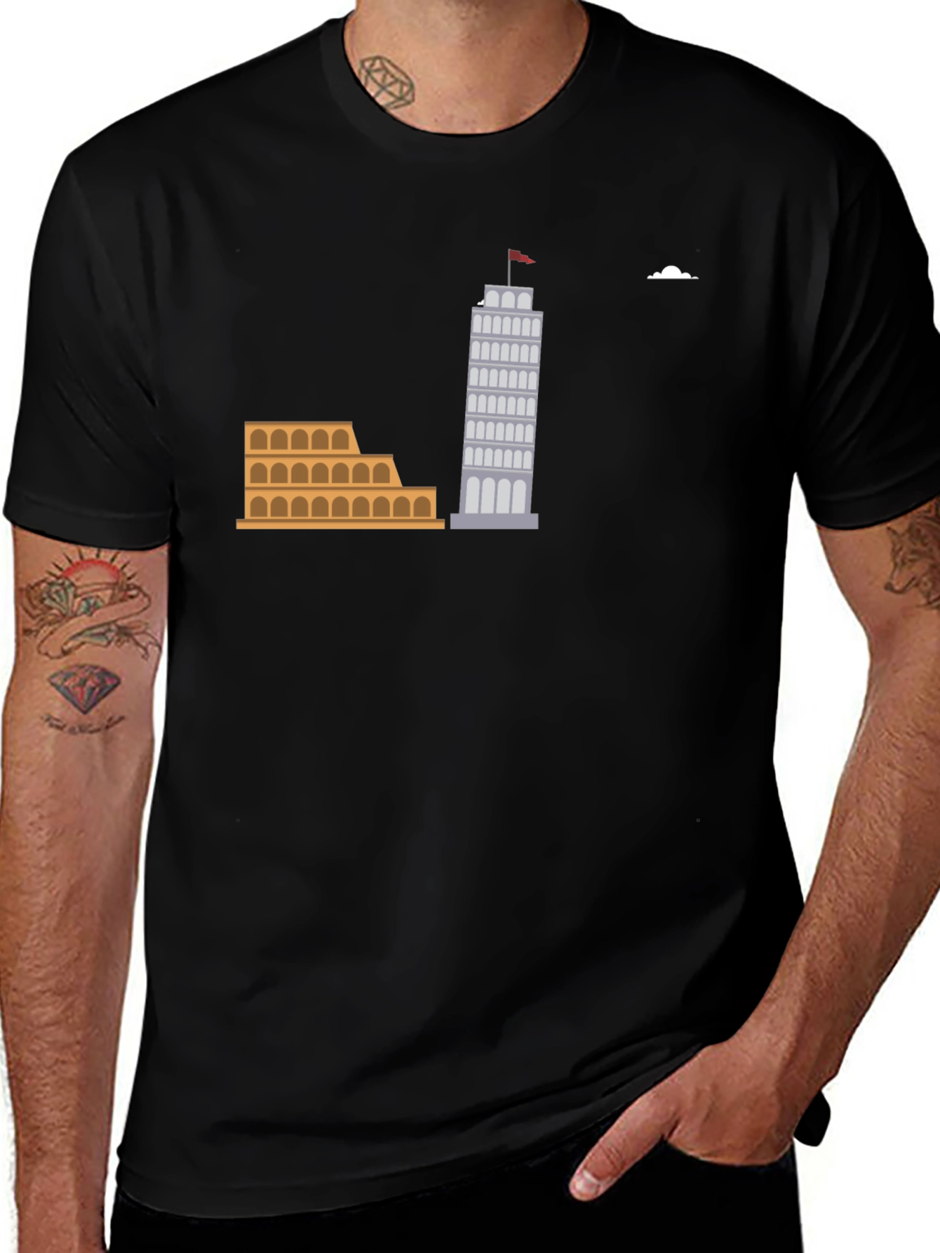 Italian Landmark Graphic Tee - Black Cotton T-Shirt