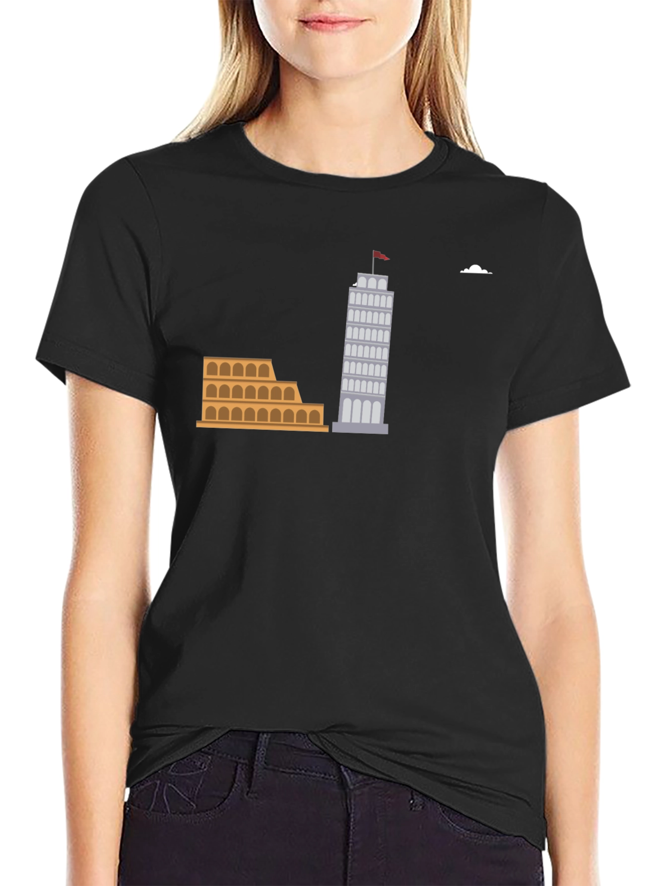 Italian Landmark Graphic Tee - Black Cotton T-Shirt