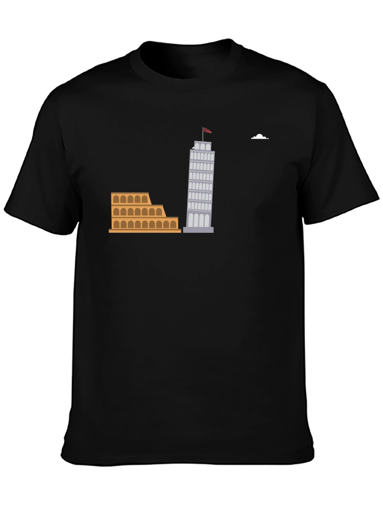 Italian Landmark Graphic Tee - Black Cotton T-Shirt