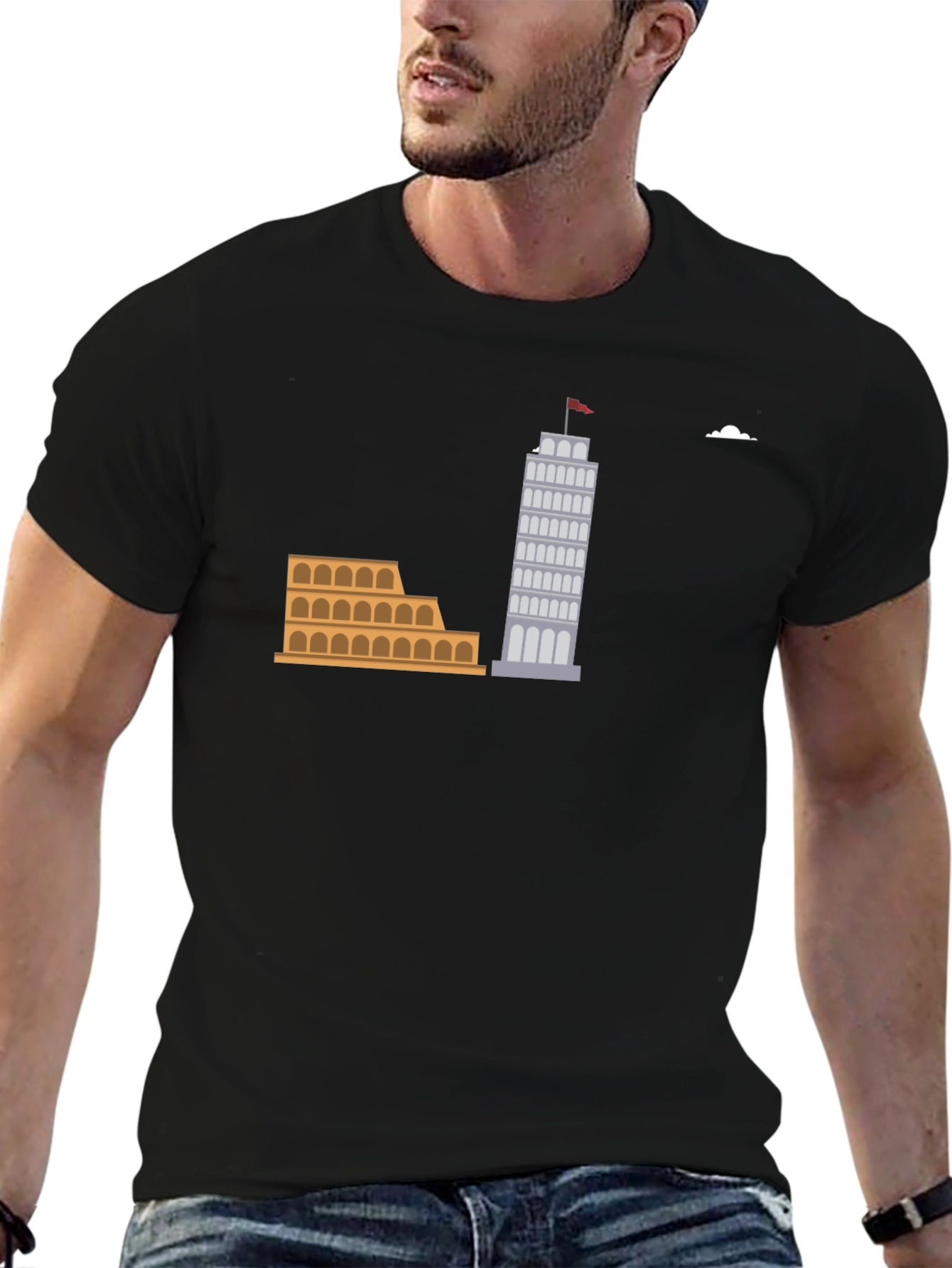 Italian Landmark Graphic Tee - Black Cotton T-Shirt