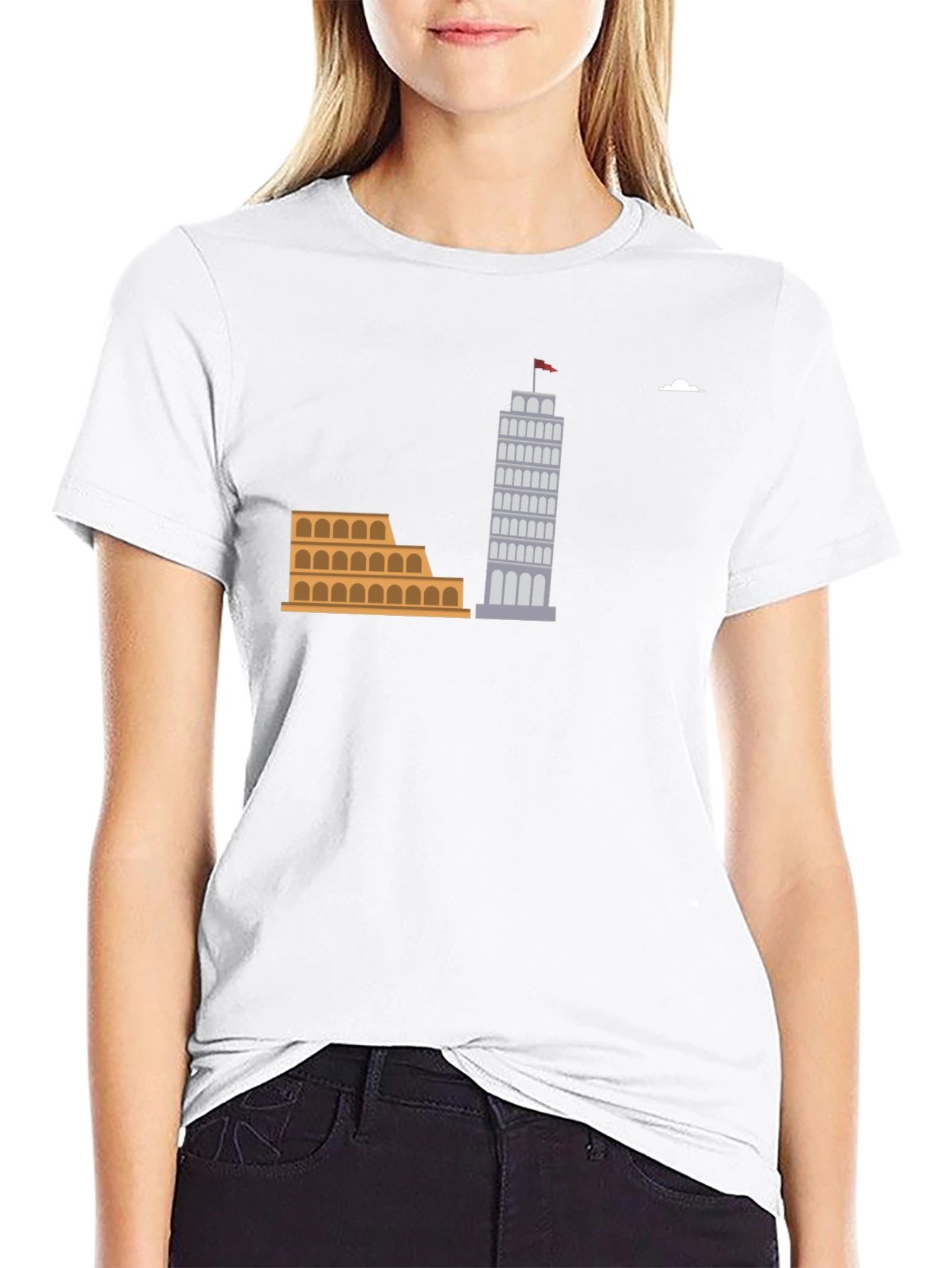 Italian Landmark Graphic Tee - Black Cotton T-Shirt