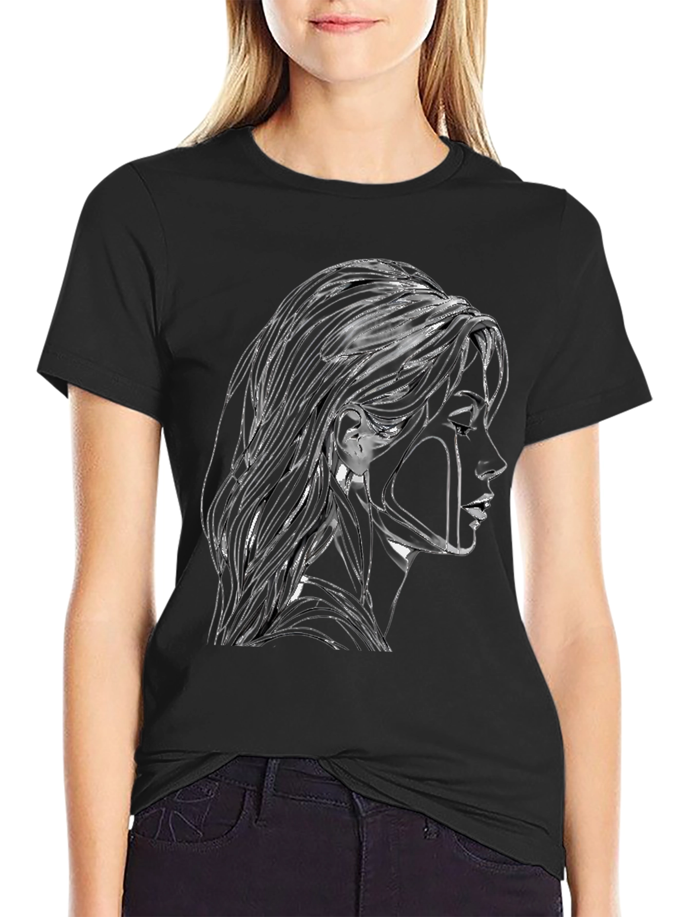 Abstract Woman Graphic Black T-Shirt