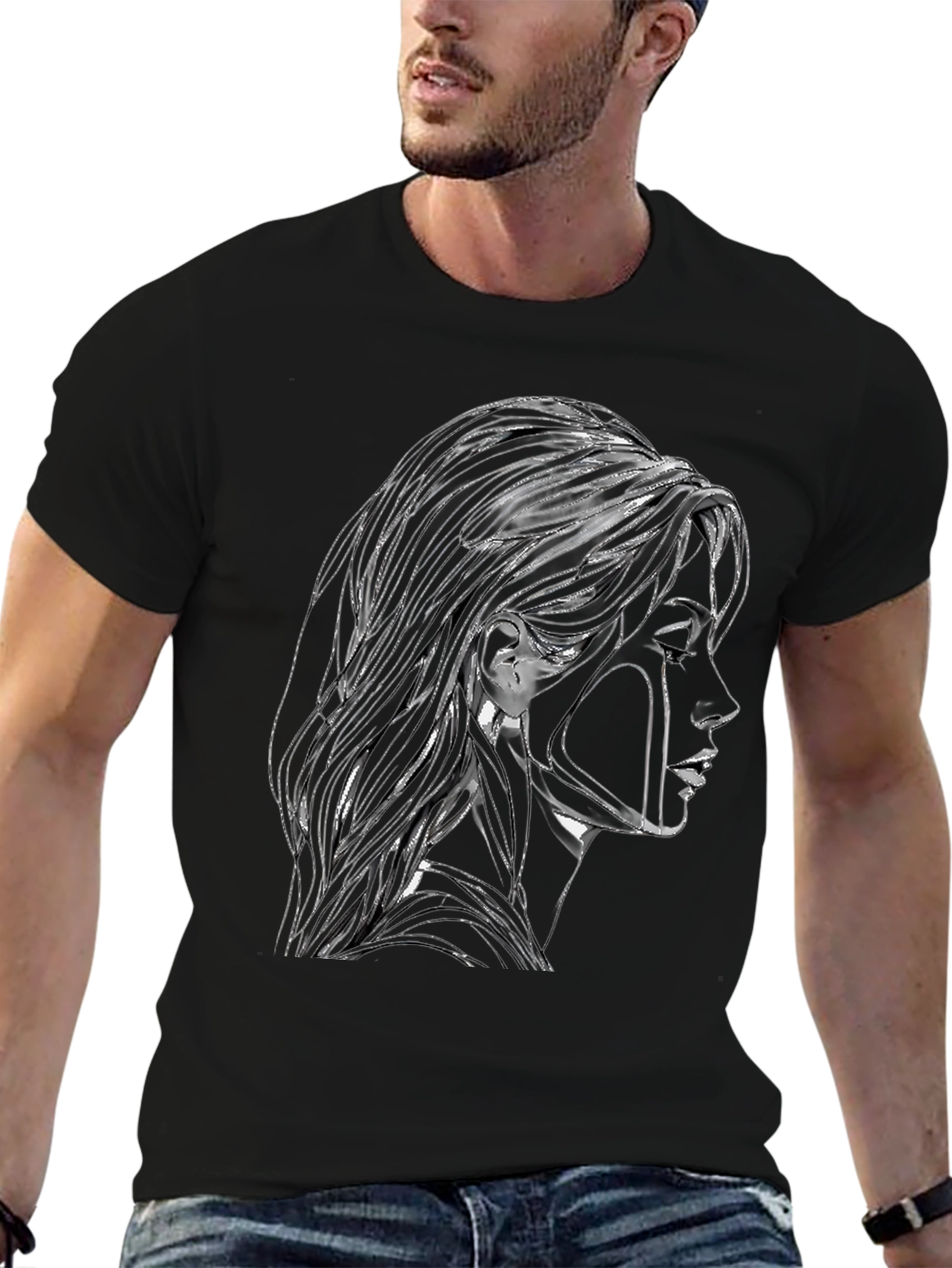 Abstract Woman Graphic Black T-Shirt