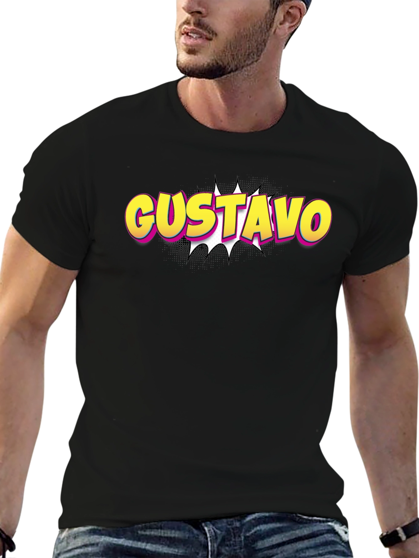 Gustavo Comic Style Black T-Shirt