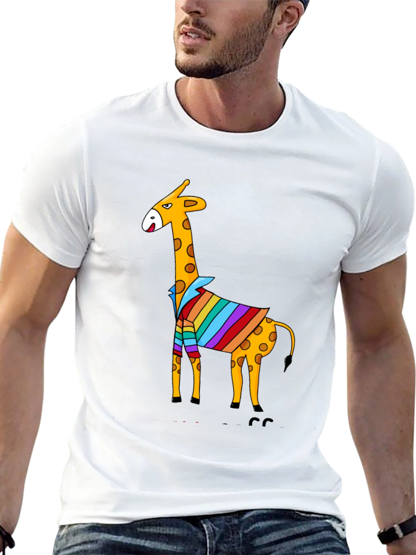 Giraffe Striped Shirt Graphic Tee - Mens Black T-Shirt
