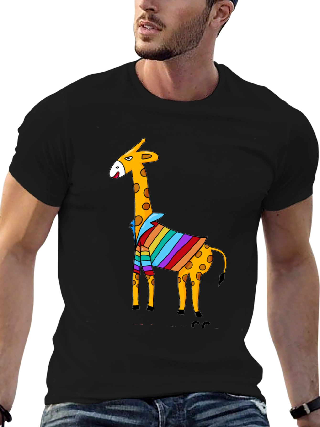 Giraffe Striped Shirt Graphic Tee - Mens Black T-Shirt