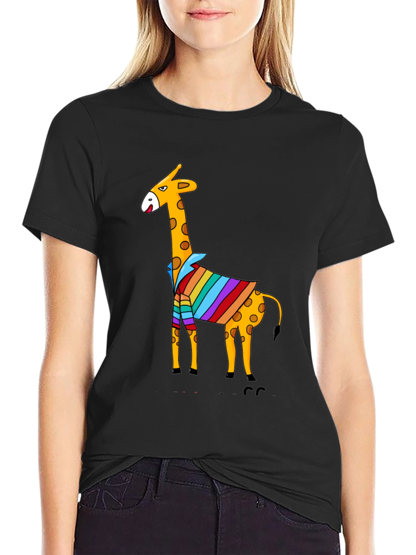 Giraffe Striped Shirt Graphic Tee - Mens Black T-Shirt